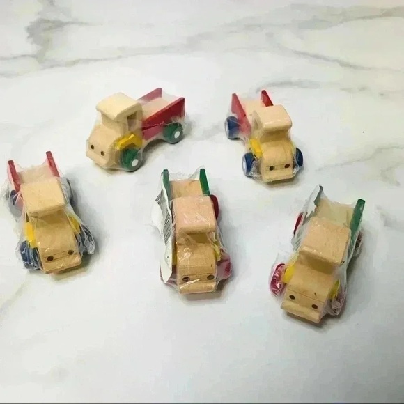 Bundle of 5 Handmade Wooden Mini Trucks Handpainted Push Toys Non-Toxic Paint - Picture 1 of 7
